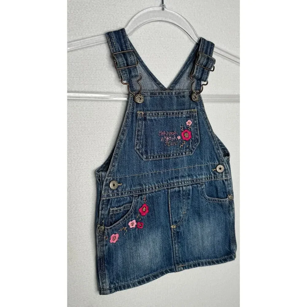 Y2K OshKosh B’gosh Denim Jumper Dress Floral Embroidered 12M